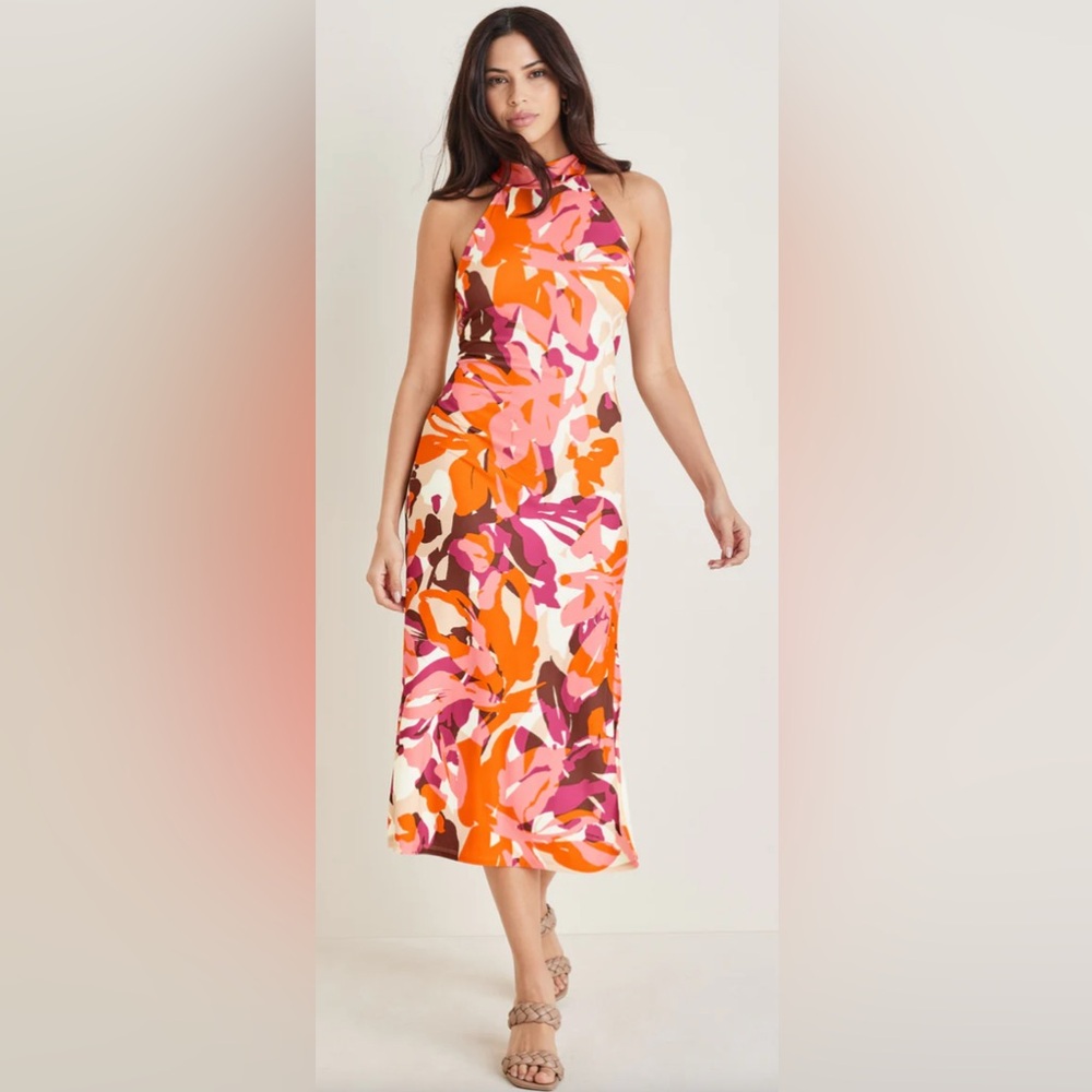 NEW VENUS Sultry Floral High Neck Dress SzL